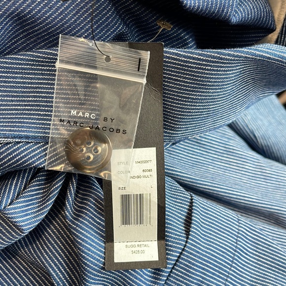 MARC BY MARC JACOBS Cotton Oversized Pinstriped Indigo Multi Blazer Jacket NWT L - Picture 7 of 16